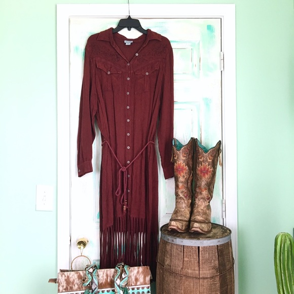 Nostalgia Dresses & Skirts - 🌵Nostalgia Rust Burgundy Fringe Dress Size XL🌵
